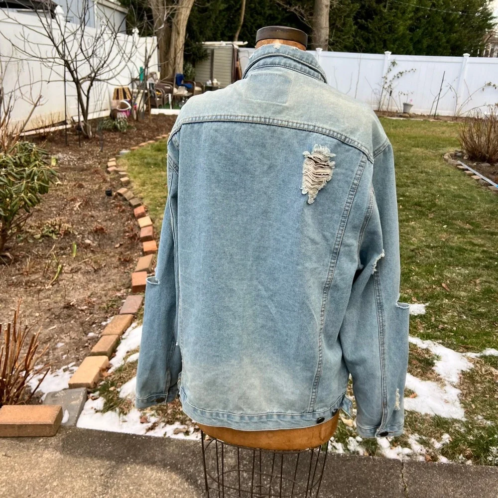 Carbon 2 Cobalt Distressed Denim Jean Jacket Men XXL‎ Trucker Blue Grunge Rugged